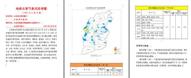 山西发布“暴雨+地质灾害”双预警(图1)